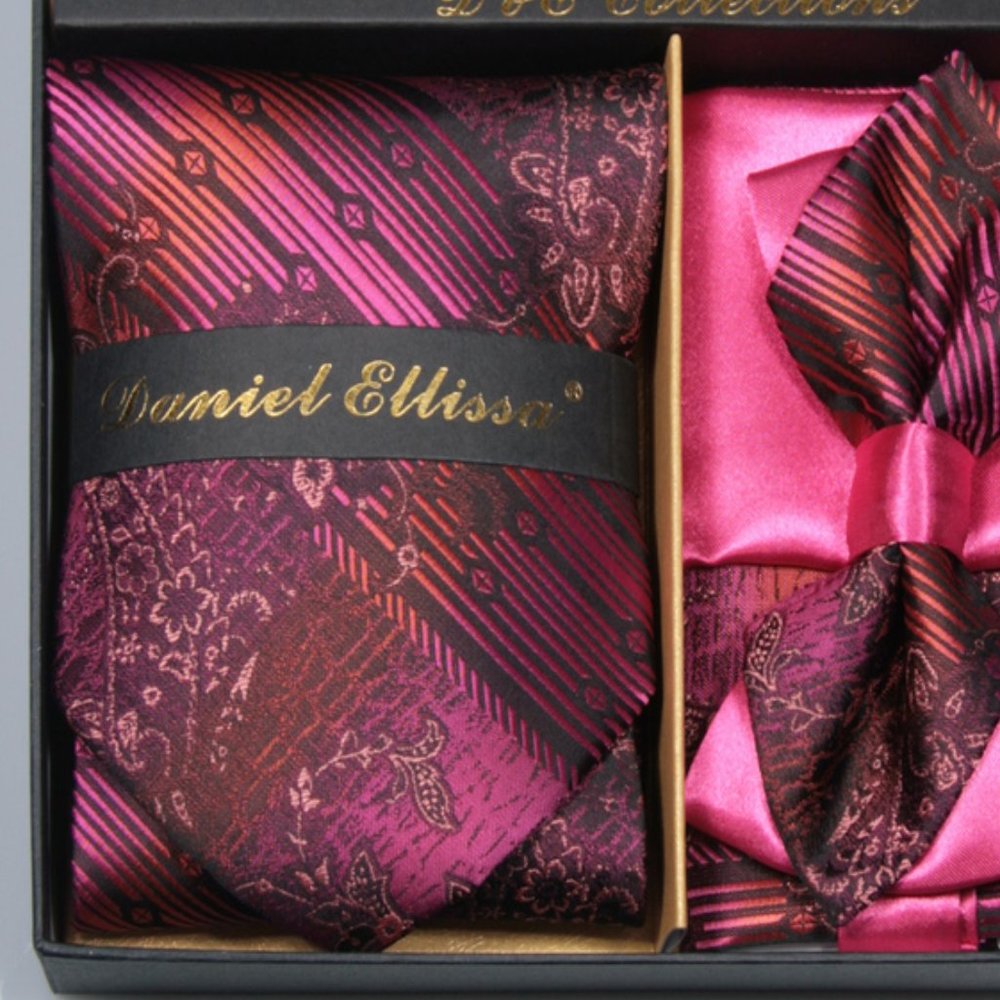 6 Piece Pink Black Fuchsia Necktie & Bow Tie Set - Picture 2 of 6